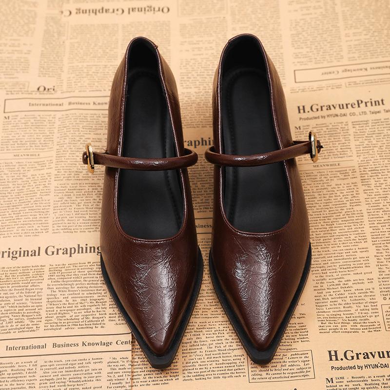 Women Mary Jane Shoes Vintage Pointed Toe Elegant Spring 2026 Ladies Outdoor Low Heel Shoes Fashion Chunky Party Dress Pumps