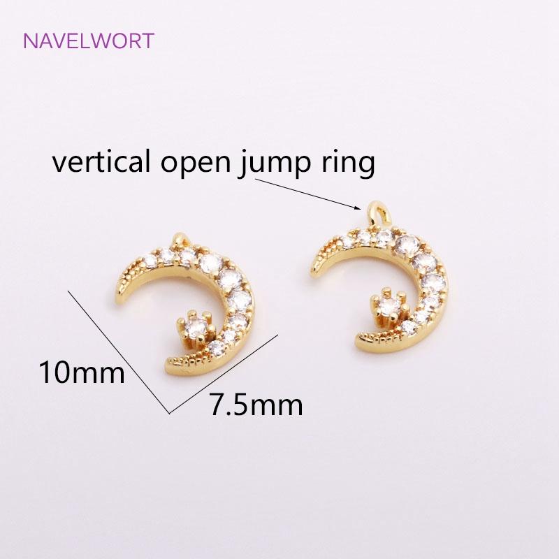 14K Gold Plated Crescent Moon Pendants For Jewelry Making, High Quality Brass Metal Inlaid Zircon Moon Charms Wholesale 2 pieces