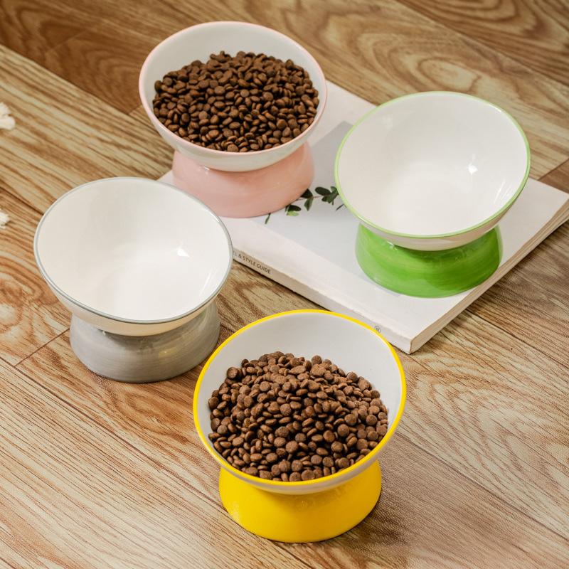 1pc Cat Bowl, Ceramic Cat Inclined Food Bowl Water Bowl For Neck Protection, Indoor Cats Feeding Supplies