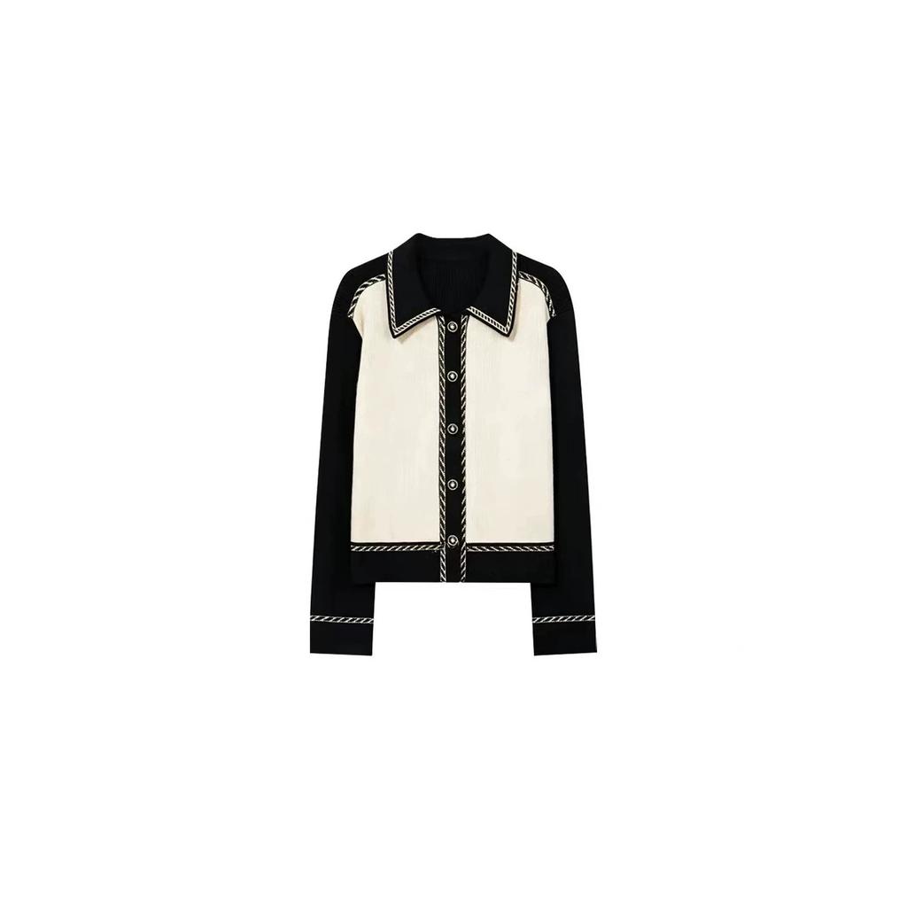 French small fragrant wind polo knitted cardigan sweater jacket women's unique and beautiful early autumn wear lapel top tide