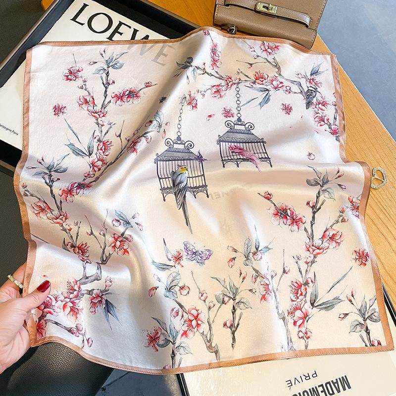 

New 100% Real Silk Women Scarf 2024 Flower Printed Foulard Femme Square Head Scarfs Bandana Shawl Gift for Lady Hijab