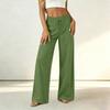 Women High Waist Loose Fit Trousers Drawstring Wide Leg Pants Elastic Waistband Casual Office Style Lightweight Fabric