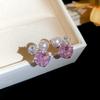 Silver Needle Pink Cubic Zirconia Flower Stud Earrings – Elegant & Delicate Accessories for Women.