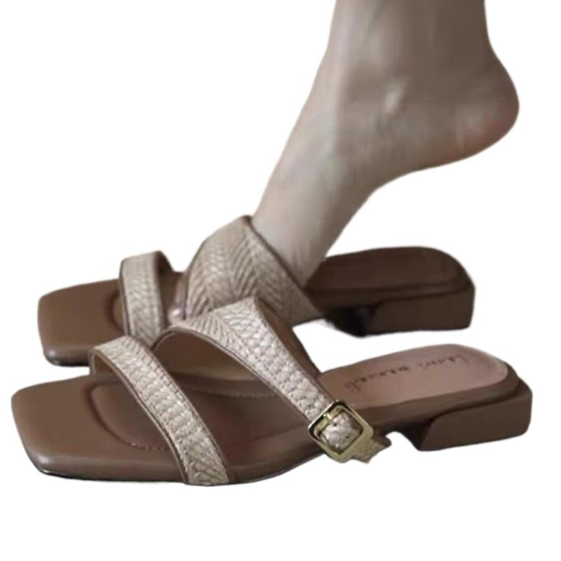 Fashion Square Toe Heeled Women Slippers 2025 Summer New Fashion Shoes Designer Slingback Sandals Classical Pumps Casual Sandalias Mujer