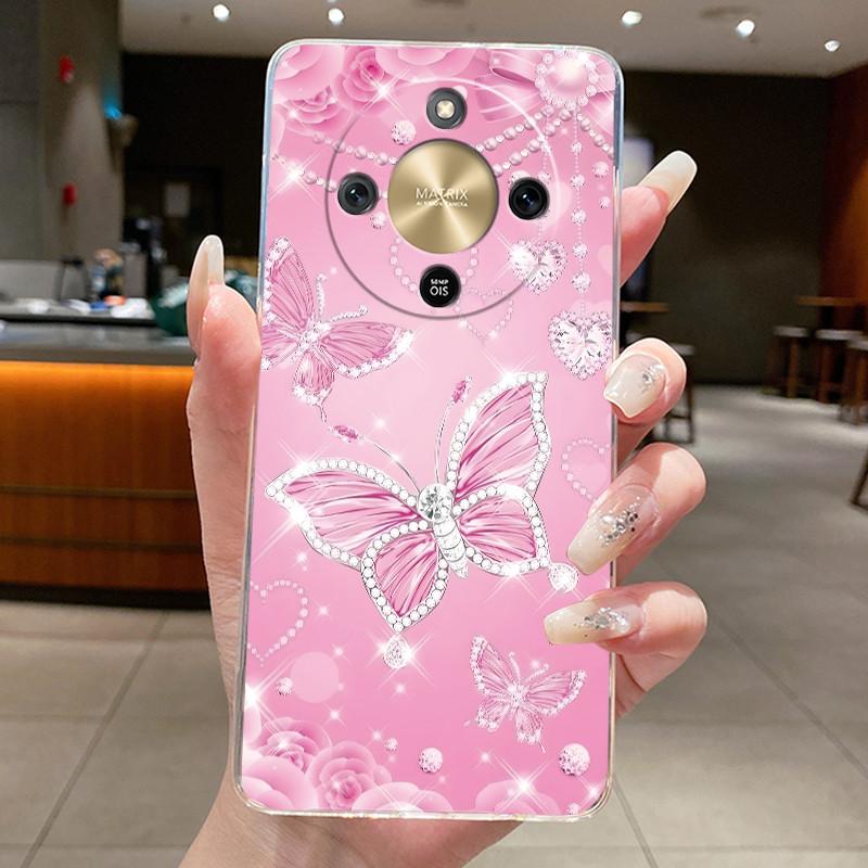 For Honor Magic 8 Lite Case Pretty Flower Butterfly Silicone Clear Back Cover Soft TPU Phone Case for Honor Magic8 Lite 5G Funda