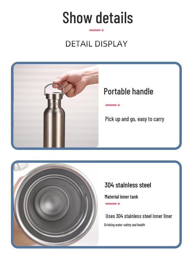 Sport-Wasserflasche im amerikanischen Stil mit weiter Öffnung, 304 Edelstahl, großes Fassungsvermögen, tragbar für den Außenbereich