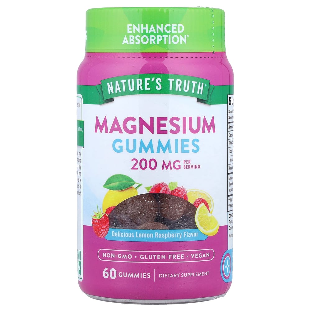 IHerb Magnesium Gummibärchen mit verbesserter Aufnahme, Zitrone Himbeere, Vegan, 60 Stück (Jeweils 67 mg)