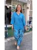 2024 Fashion Women's Cotton Linen Two-Piece Set: Loose Long Sleeve Top & Casual Print Pants