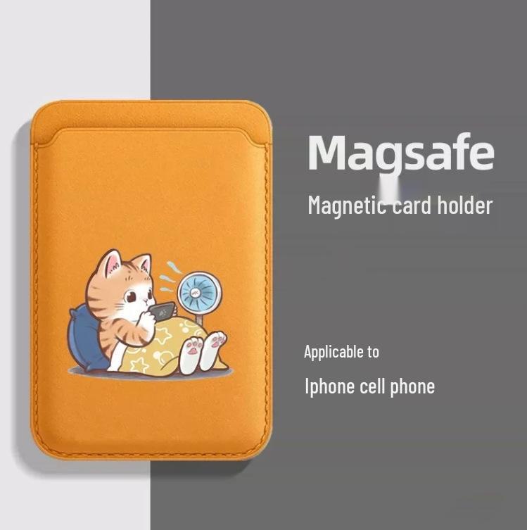 MagSafe-Compatible Cute Cat Leather Card Holder Phone Case