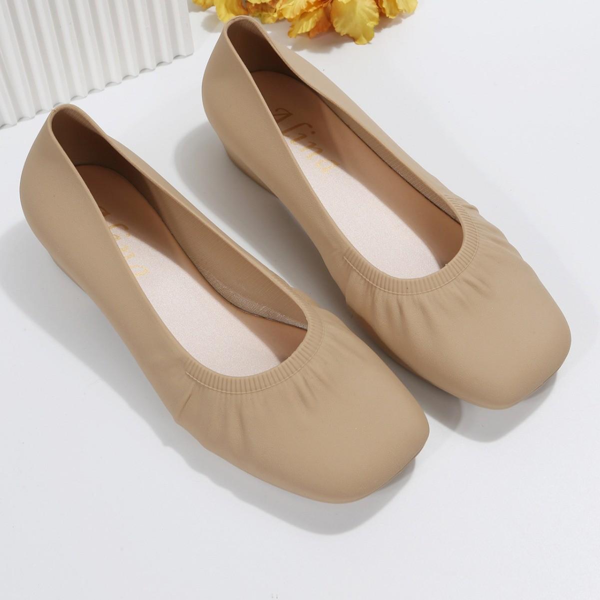 

Женские туфли на толстом каблуке с квадратной головкой. Новые весенние женские туфли в стиле ретро. Складные рабочие туфли с неглубоким носком. 40 абрикосовый