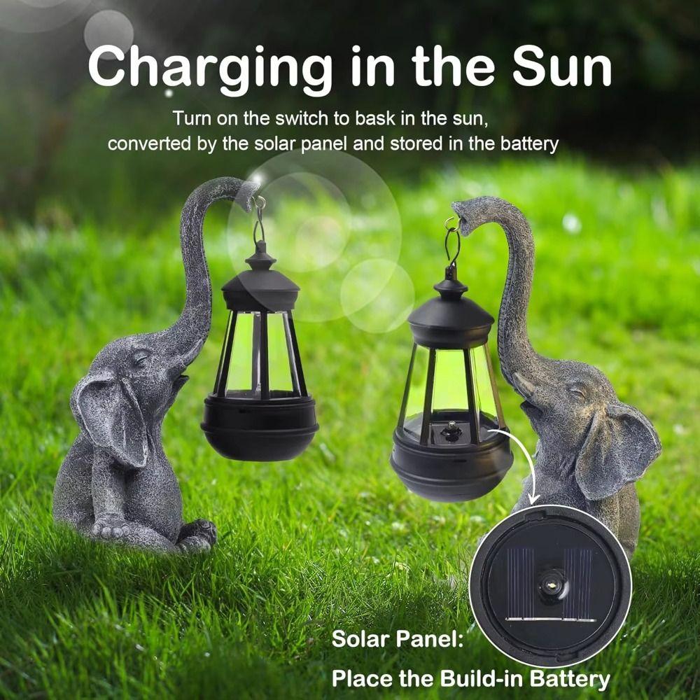 Animal Ornaments Solar Elephant Figurine Crafts Garden Elephant Statues Gifts