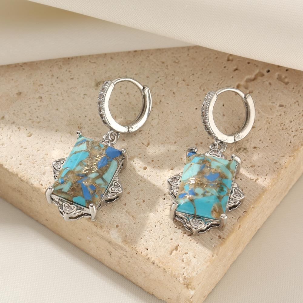 

1 пара модных квадратных серег-подвесок с имитацией натурального камня для женщин, ювелирные изделия с кубическим цирконием, аксессуары для вечеринок синий