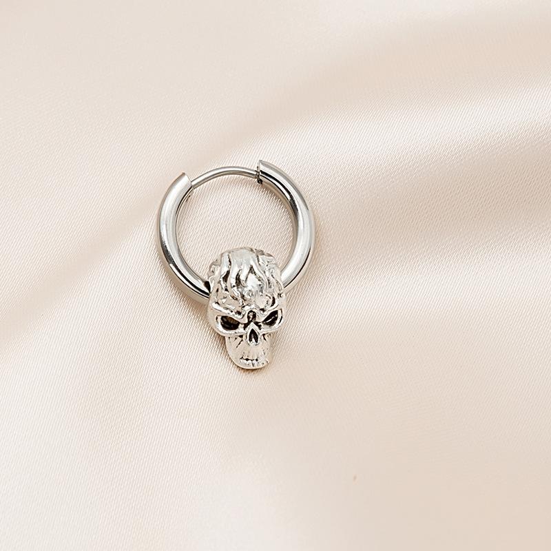 Exaggerated Personality Stainless Steel Skull Earrings, Cold Wind Dark Hip Hop Punk Earrings Stud Earrings