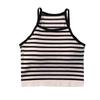 Koreansk Version Kvinder Tanktoppe Tråd Ensfarvet Afslappet Mode Crop Top med Brystpude Stribet Ærmeløs Ydertøj Basis Camisole