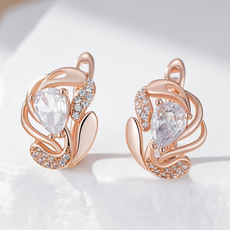 Luxury Crystal Flower English Earrings For Women Fashion  Rose Gold With Natural Zircon Accessories Daily Fine Jewelry