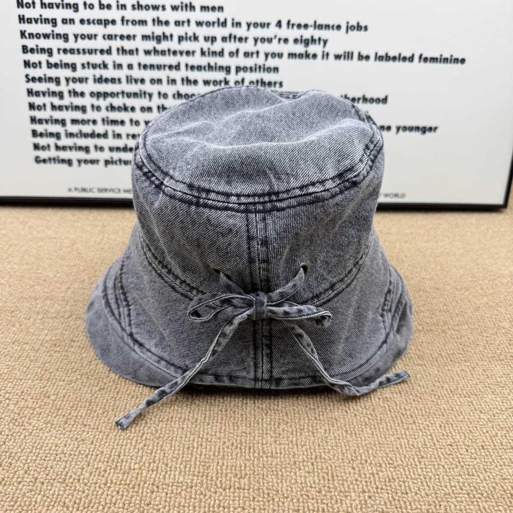 American Retro Denim Bucket Hat Old Washed Metal Label Adjustable Daily Versatile Sunshade Basin Hat Foldable