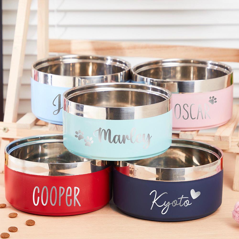 Custom Stainless Steel Dog Cat Bowl Double Vacuum Feeding Pet Bowl Large Capacity Dog Food Water Bowl Dog Accessories Puppy