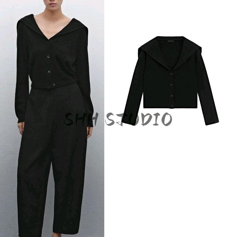 MD Spring New Women's Clothing American College Short Sailor Collar Sweater Knitted Cardigan Top Outwear 6003800