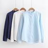 1116 Autumn New Versatile Small Stand-up Collar Cotton Shirt Women's Long Sleeves Small Fresh College Style Student Shirt Base