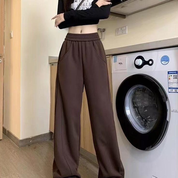 Women's High-Waist Coffee Straight-Leg Sweatpants - Trendy Spring & Autumn Casual Loose Fit