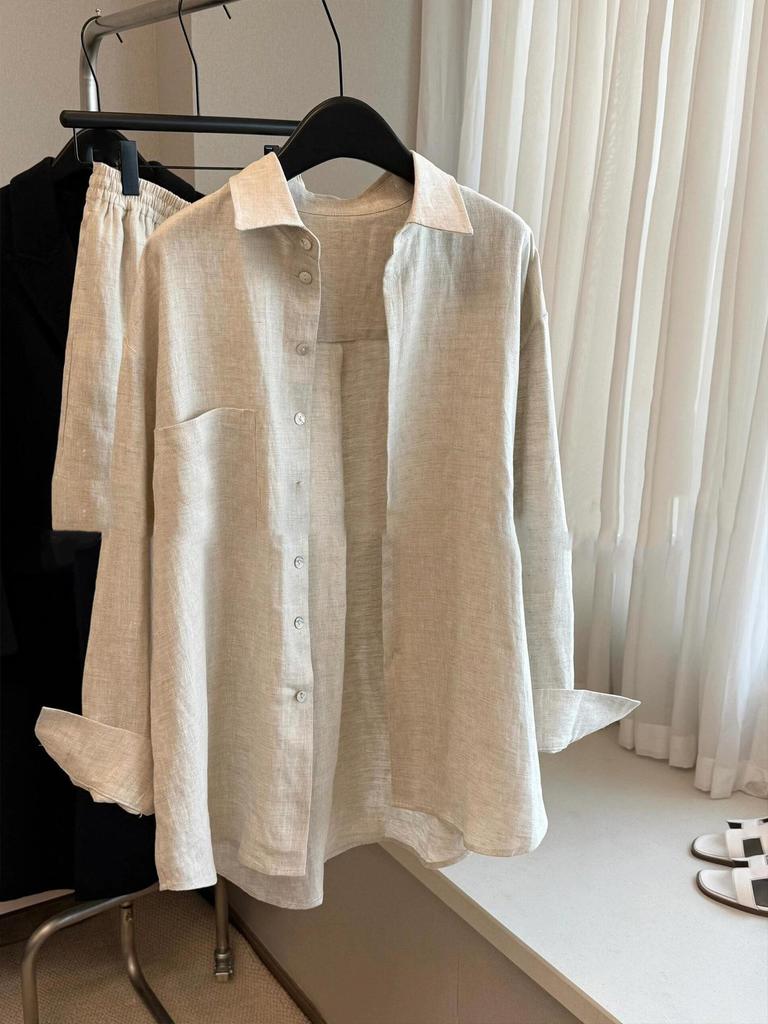 Women's 100% Linen Loose-Fit Shirt: Old Money Style, Spring/Summer 2026 – Comfortable, Casual, and Effortlessly Chic.