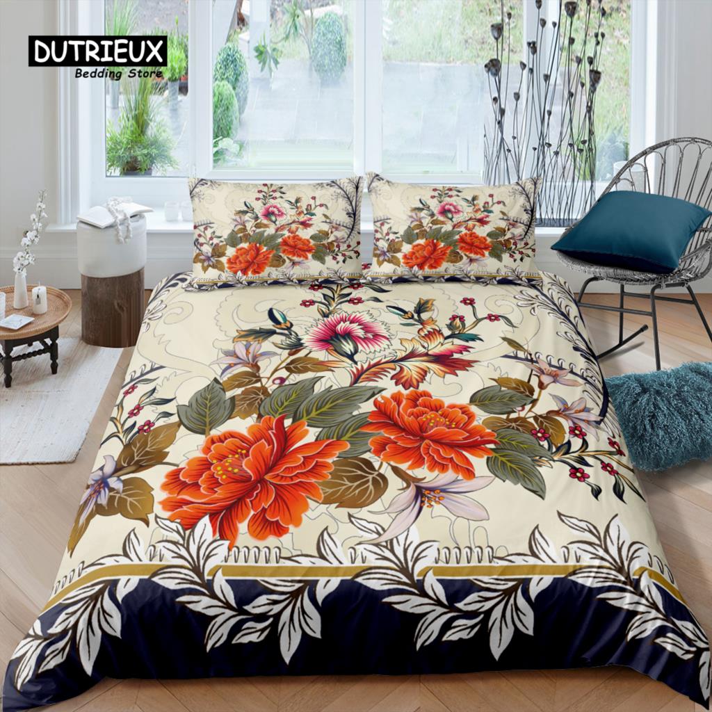 Home Living Luxury 3D Bohemia Flower Bedding Set Peony Duvet Cover Pillowcase Queen And King Eu/Us/Au Size Polyester Bedding