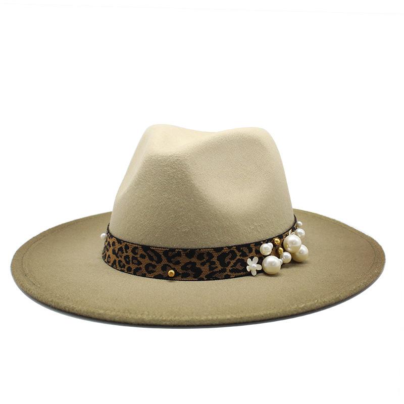 

Men And Women Woolen Top Hat Leopard Print Jazz Hat Gradual Change Color Felt Hat M（56-58cm） армія зелений колір