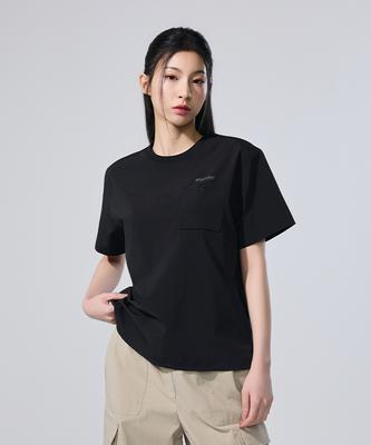 DISCOVERY EXPEDITION Women'S Freshvent Chest Pocket Woven Short Sleeve T-Shirt (Black)