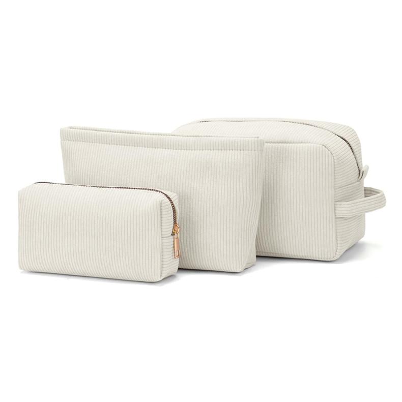 Fashionable PU Leather Cosmetic Bag Zipper Closure Custom Logo Large Corduroy Stylish Portable Makeup Storage for Travel
