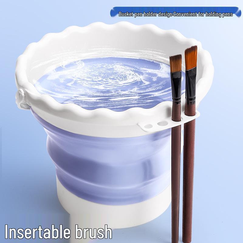 Foldable Silicone Water Bucket for Art Students - Perfect for Watercolor, Chinese Painting, and Calligraphy Brush Cleaning
