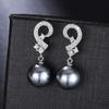 925 Sterling Silver Grey Pearl Dangle Drop Earrings for Women AAA White Cubic Zirconia Pearl Earrings Jewelry Gifts