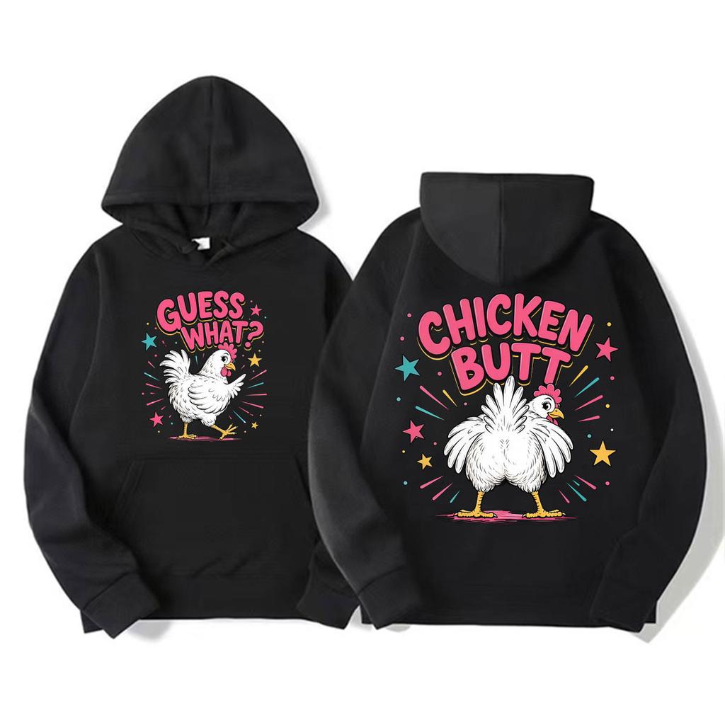 Guess What Chicken Butt Funny Meme Sweatshirts Men Women Cartoon Kawaii Cute Hoodies Casual Fleece Long Sleeve Pullovers Hoodie