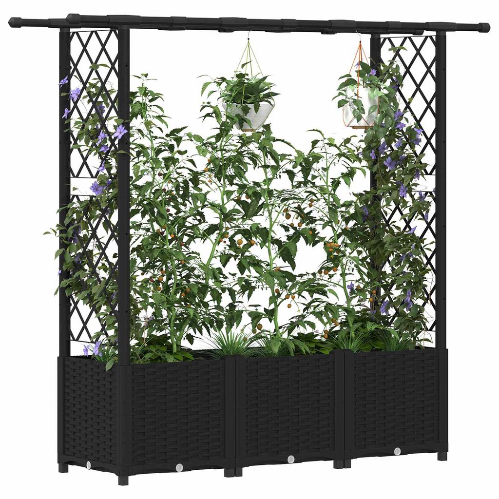 Raised Garden Bed with Trellis and Hanging Roof Black 162.5 X 40 X 138 Cm PP