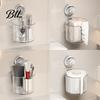 No Drill Tissue Box Wall-Mounted Roll Paper Holder with Vacuum Suction Sealed Container Cup Easy Installation Organizer for Bathroom Storage