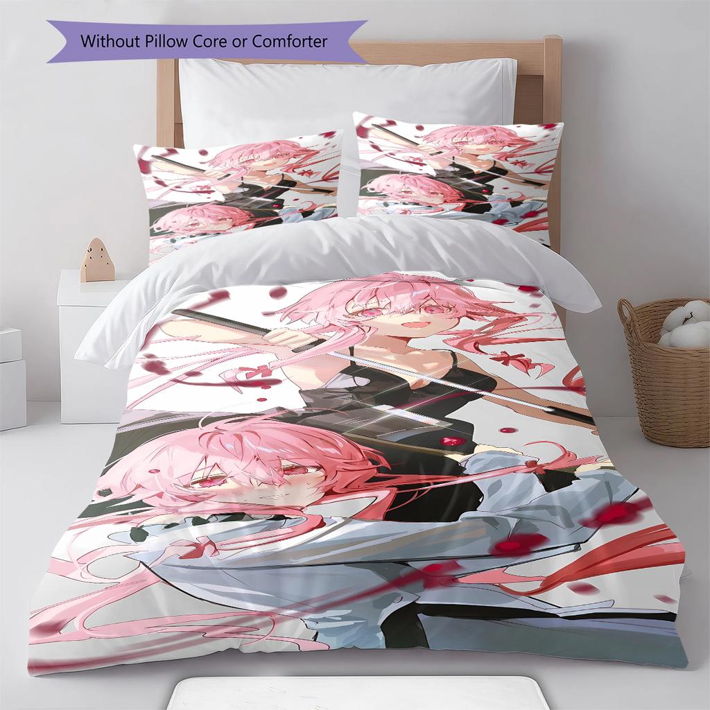 Gasai Yuno Pattern Bedding,Quilt Set Quilt Cover Pillowcase Home Birthday Gift (1 * duvet cover + 2 * pillowcase, without core)
