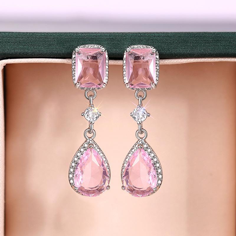 Luxury Female Earrings 925 Silver Needle Shiny Waterdrop Zirconia Earrings for Women Fashion Statement Bride Jewelry Gift