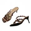 Designer Leopardenmuster Schleife Schmalband Damen Hausschuhe Sandale Sommer Party Eckige Zehenpartie Niedrige Dünne Absätze Mules Pantoletten Schuhe