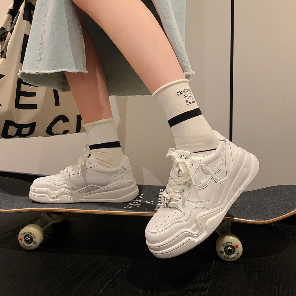 Cross flower women's shoes spring new platform white shoes versatile soft sole fashion casual shoes