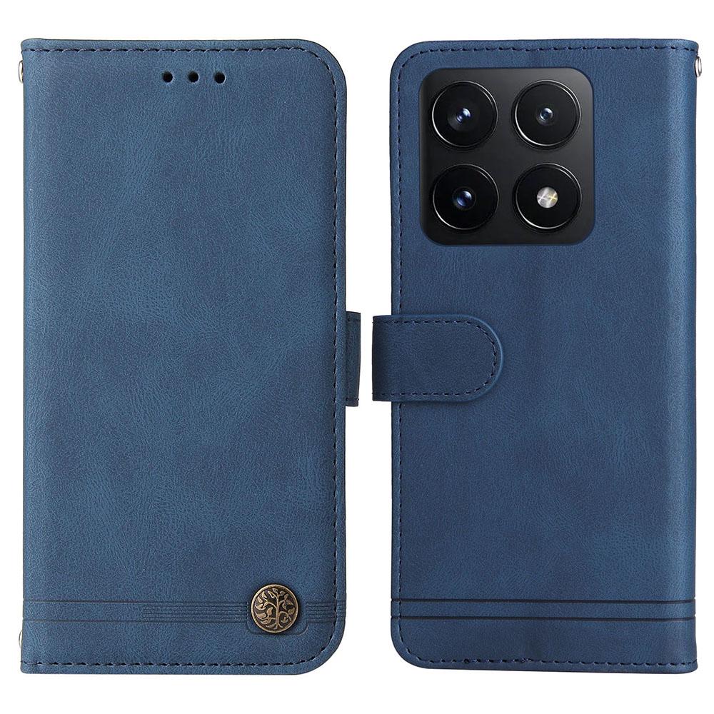 

For Xiaomi 14T Leather Wallet Cases Skin Touch Phone Cover Stand with Strap Blue