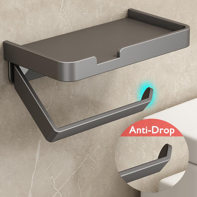 Aluminum Toilet Paper Holder Bathroom Tissue Hanger Punch Free Wall Mounted Phone Holder  Storage Shelf Toilet Paper Roll Rack