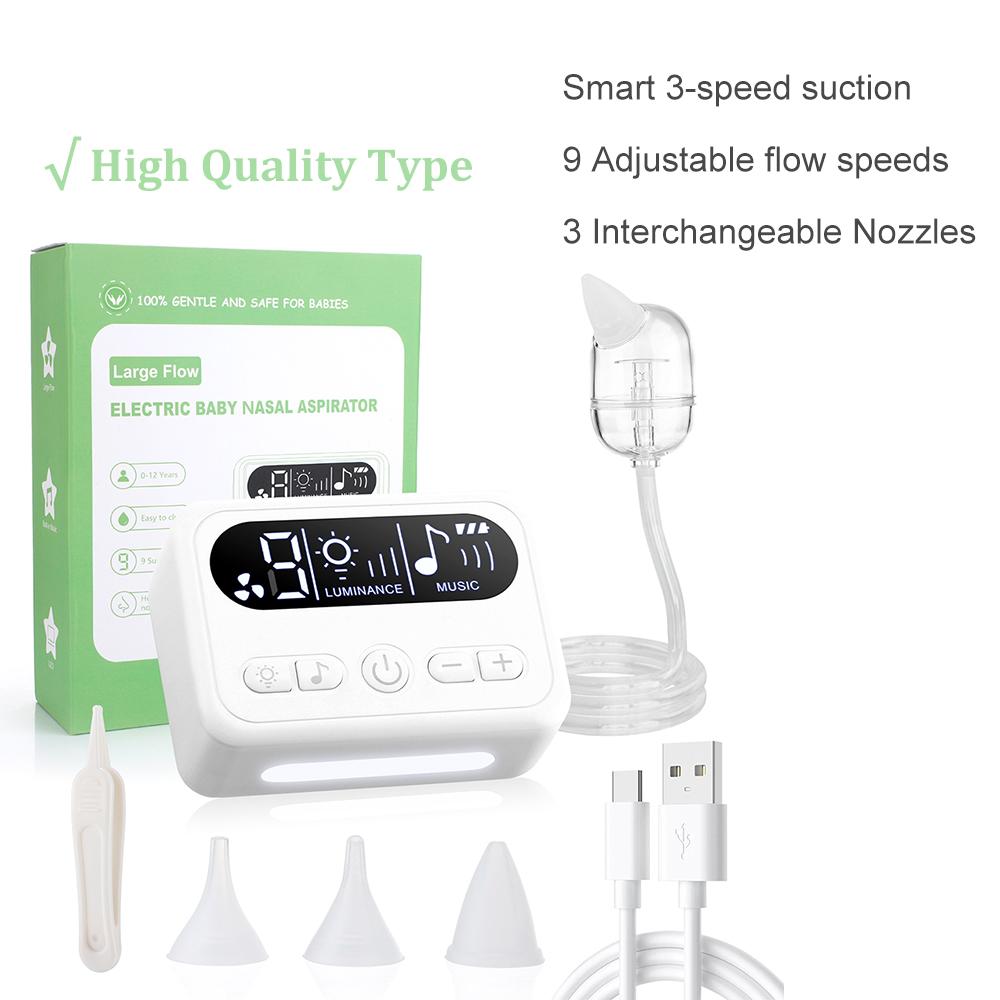 Elektryczny Aspirator do Nosa dla Niemowląt Czyszczenie Nosa Noworodka 9-Biegowe Urządzenie do Odsysania Nosa Odsysacz do Gilu i Śluzu dla Niemowląt Niski Poziom Hałasu