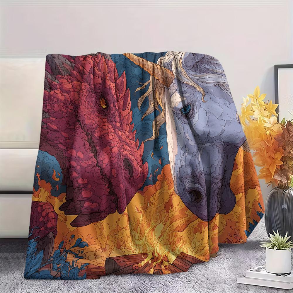 Dragons  Print Flannel Blanket, High quality Comfortable for All Seasons, Home Decor, Warmth and Comfort