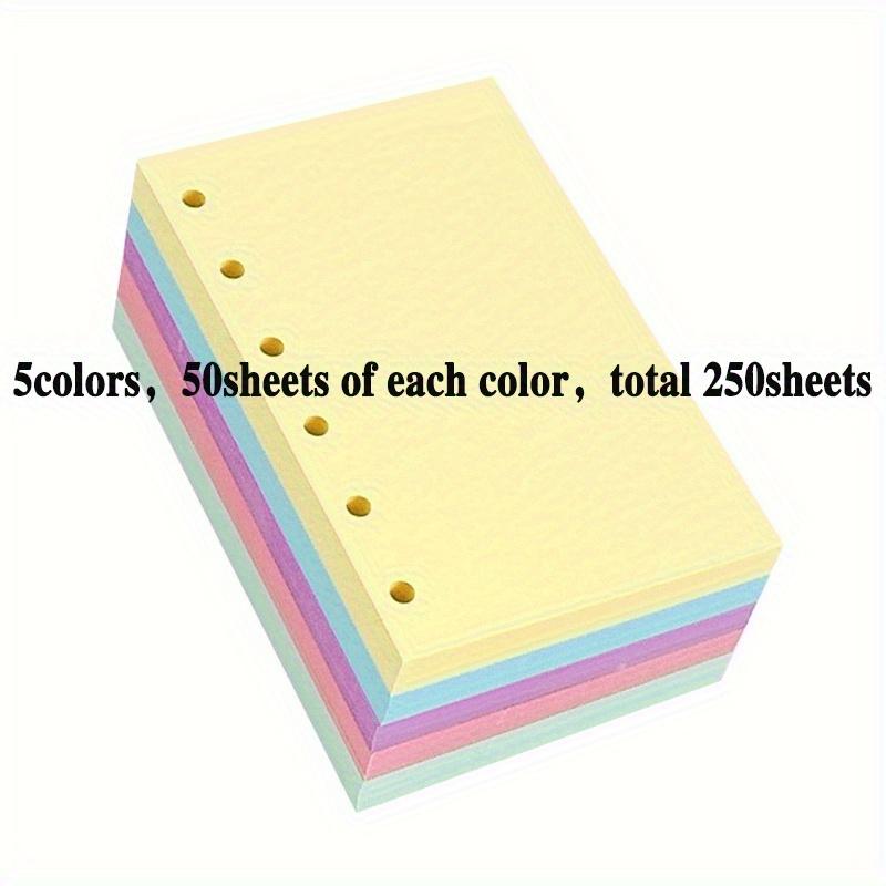 

250 листов 5 цветов чистой бумаги для блокнота на кольцах, 6 отверстий, вставки для чистой бумаги, по 50 листов каждого цвета, 4,7x3,1 дюйма