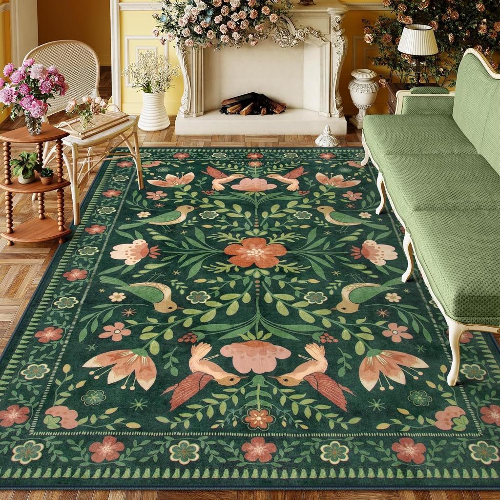 American Pastoral Style Flora Fauna Print Rugs Carpet for Living Room Bedroom Decor Home Anti-slip Large Area Carpets Doormat
