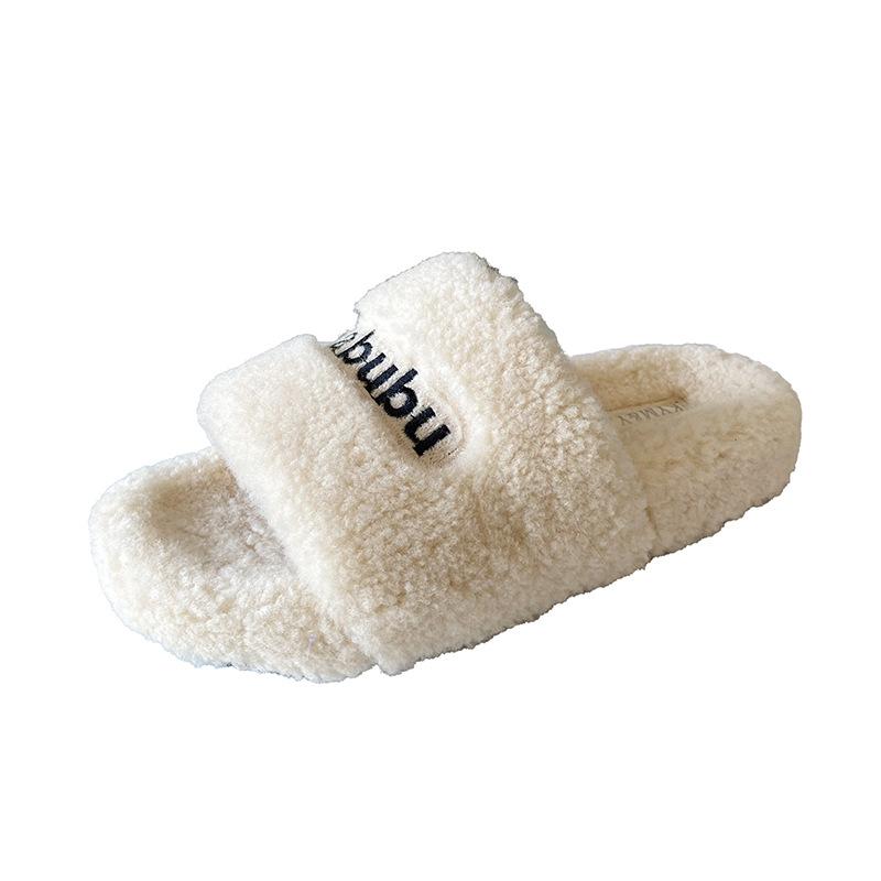 1669 autumn and winter new Internet celebrity thick-bottomed fluffy slippers women's Korean version fashion outer wear plush home one-word cotton sli