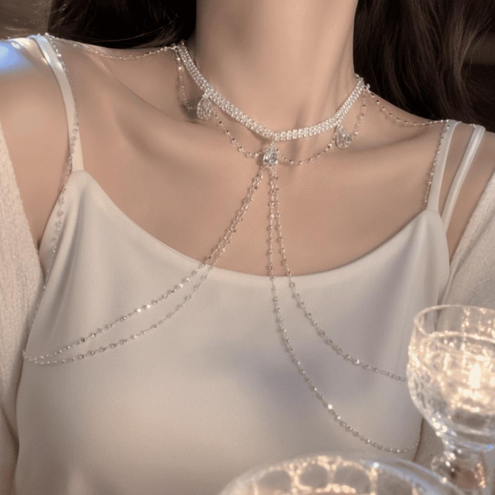 Long Fringe Shoulder Necklace Clavicle Chain Jewelry Ornament Y2K Multi-layer Tassel Chain Banquet