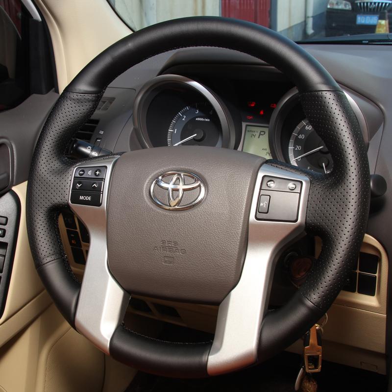 

для Toyota Land Cruiser Prado 2010-2017 Ручна прошивка нековзка чорна шкіра текстура персикового дерева чохол на кермо автомобіля style 3