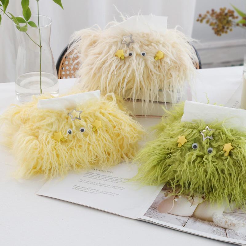 1Pc Polyester Fiber Plush Tissue Bag Table Napkin Boxes DIY with Little Hairpin Living Room Toilet Paper Cartoon Monster
