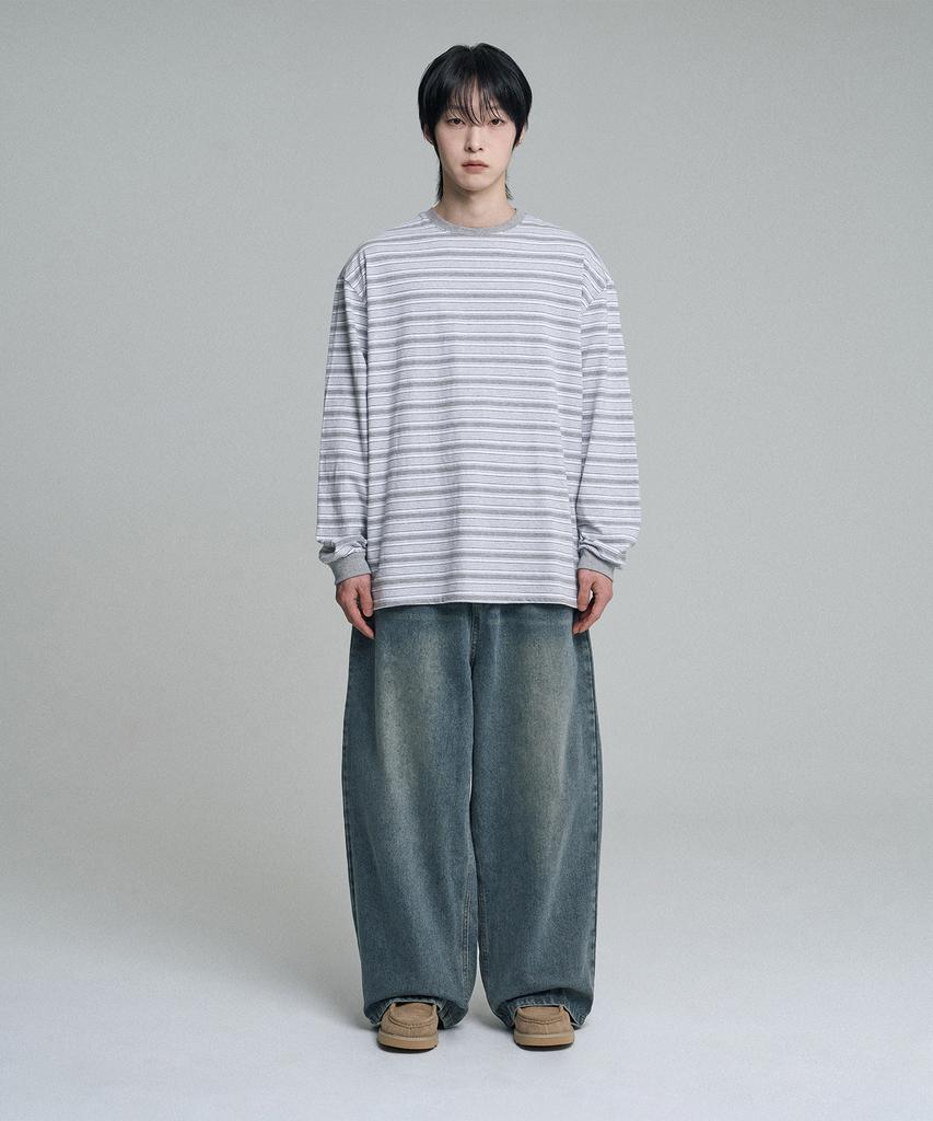 Mubeun More Wide Denim Pants Washed Blue