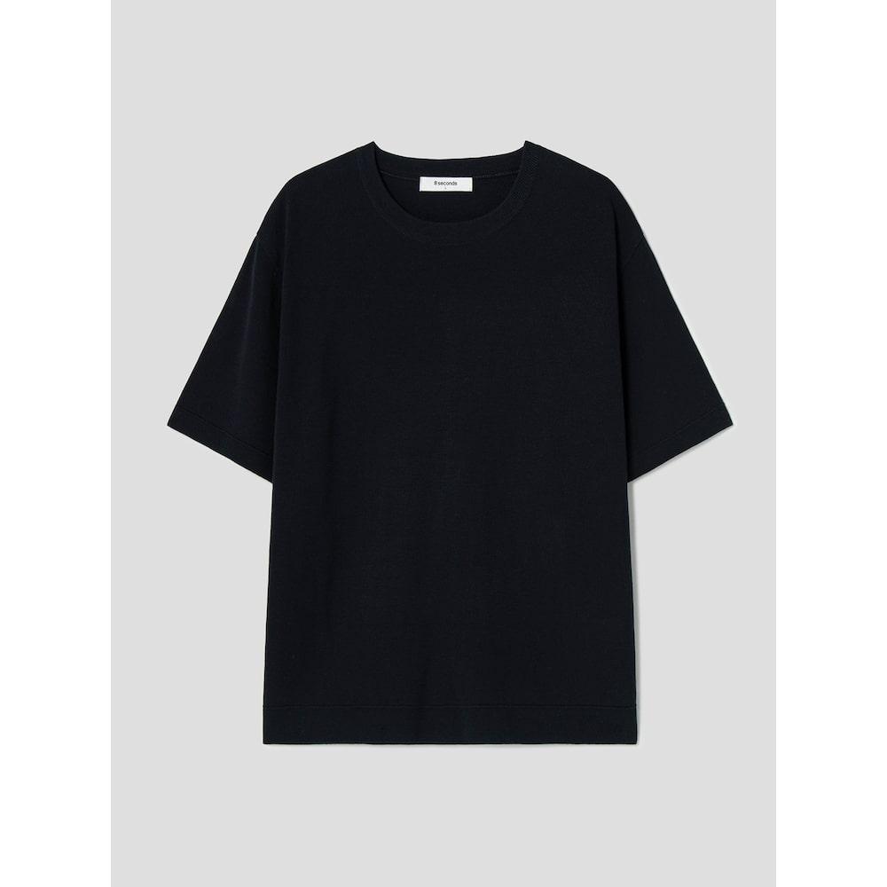 8SECONDS Half Milano Round Neck Short Sleeve Knit Navy (424751Ly2R)